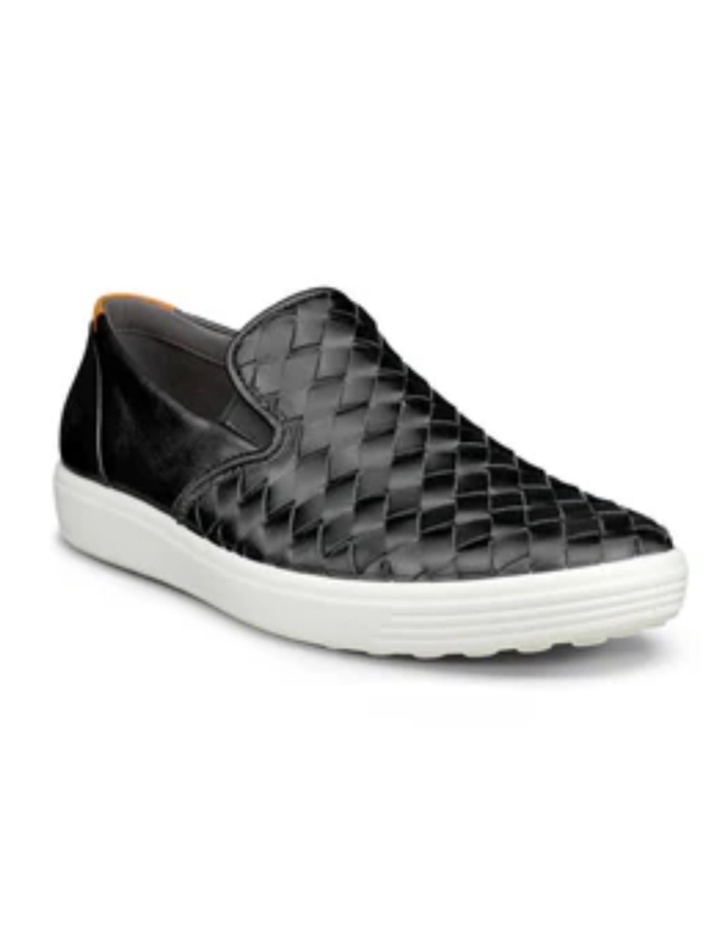 Ecco Black Soft Woven Leather Slip-On Sneakers with White Sole - Picture 1 of 9